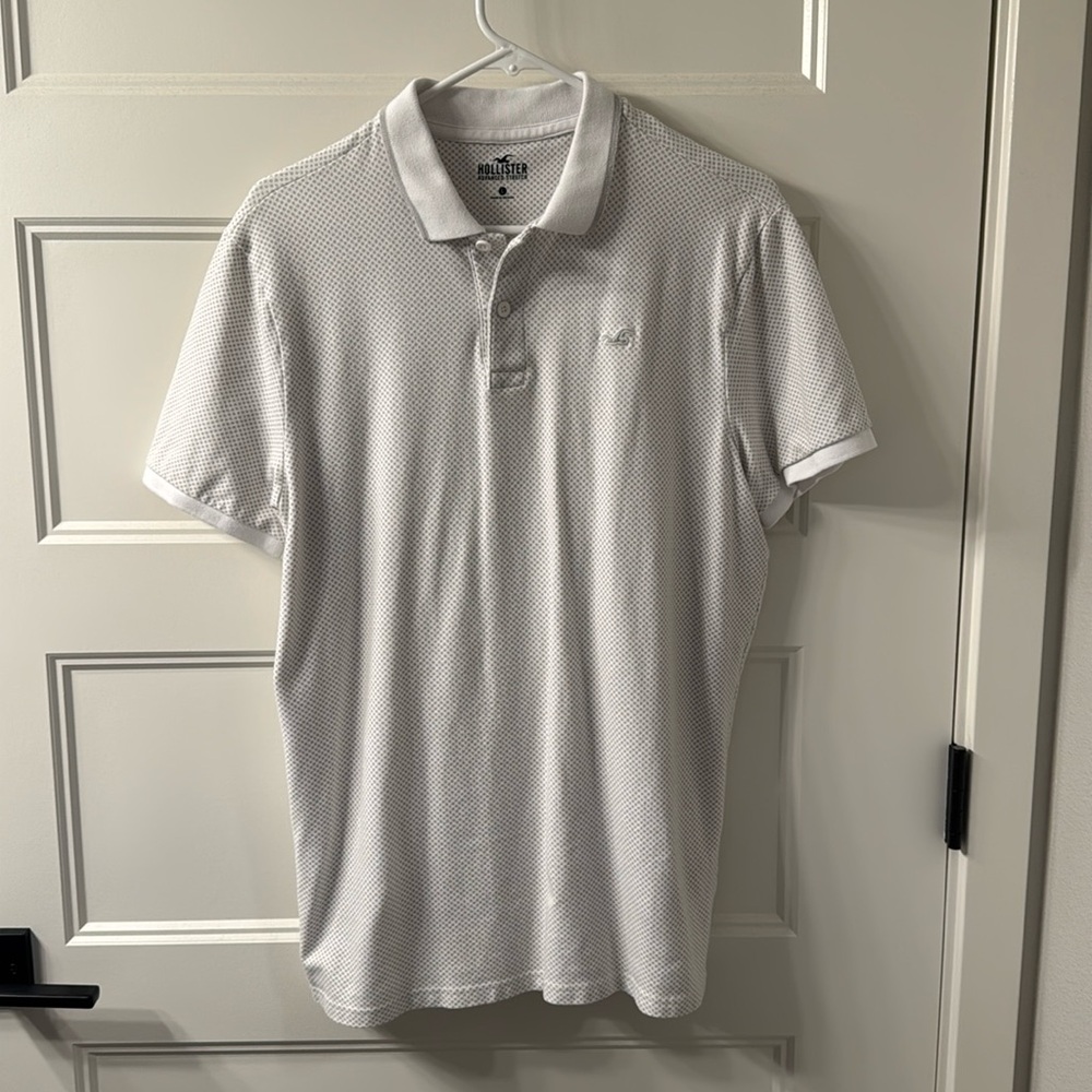 Mens Hollister Short-Sleeve Polo, Size Large, White/Grey
